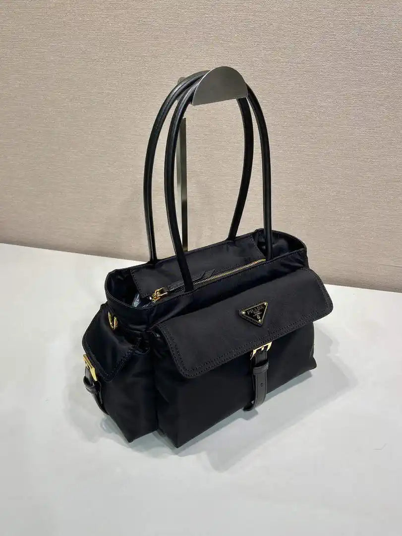 Prada Explore medium Re-Nylon and leather tote bag 1BG596 Black