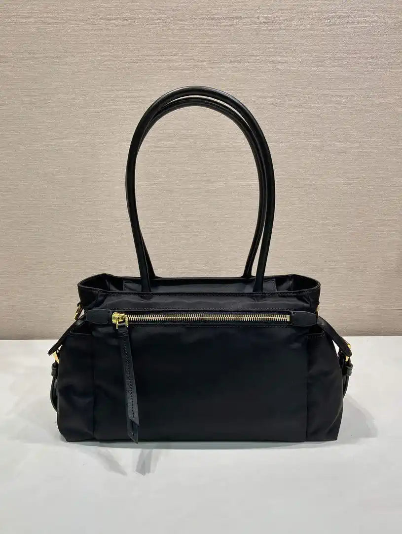 Prada Explore medium Re-Nylon and leather tote bag 1BG596 Black