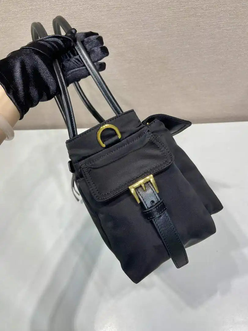 Prada Explore medium Re-Nylon and leather tote bag 1BG596 Black