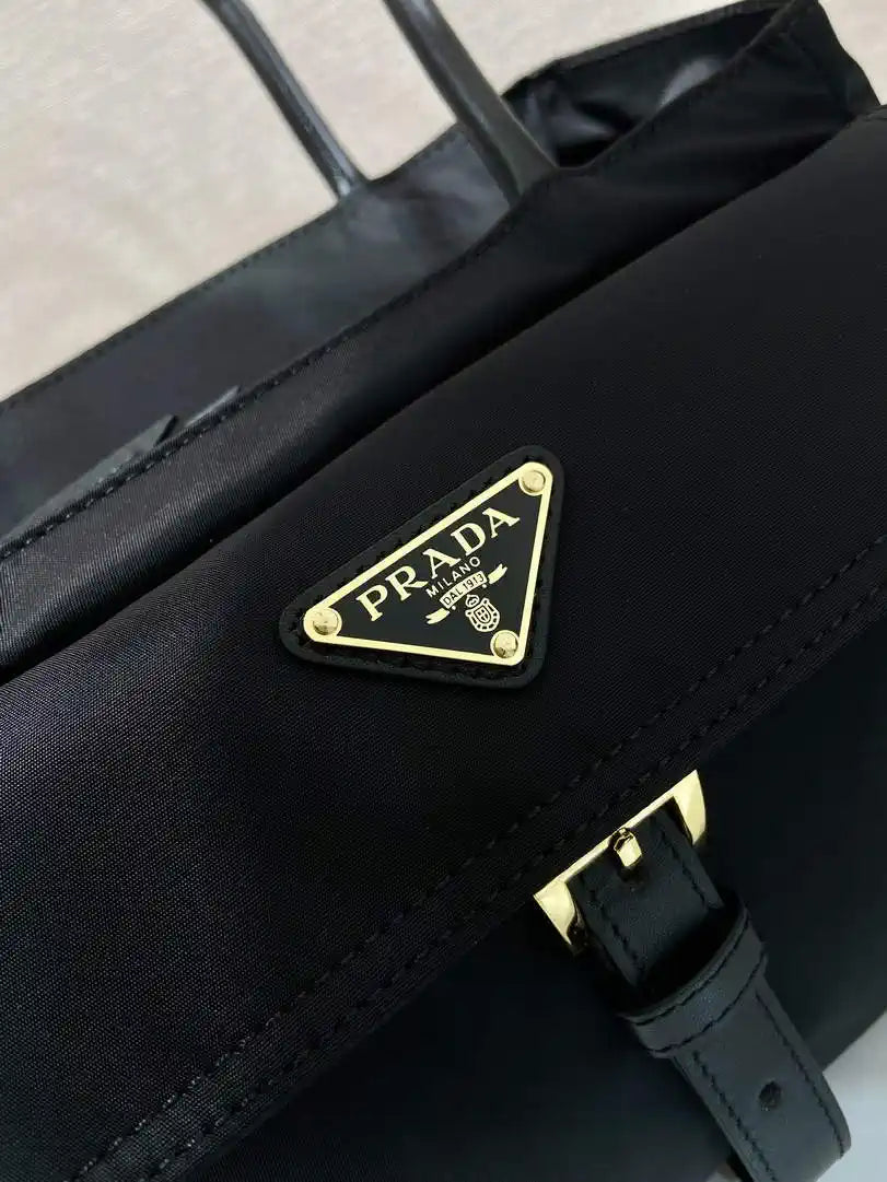 Prada Explore medium Re-Nylon and leather tote bag 1BG596 Black