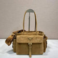 Prada Explore medium suede leather tote bag 1BG596 Brown