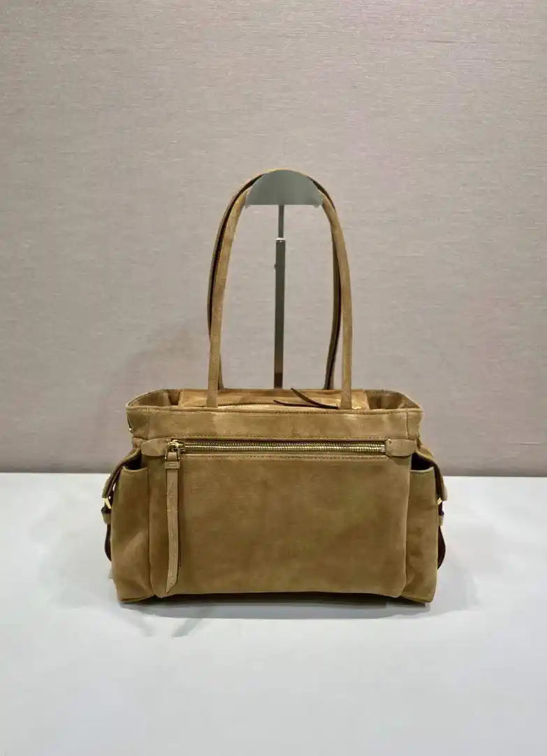 Prada Explore medium suede leather tote bag 1BG596 Brown