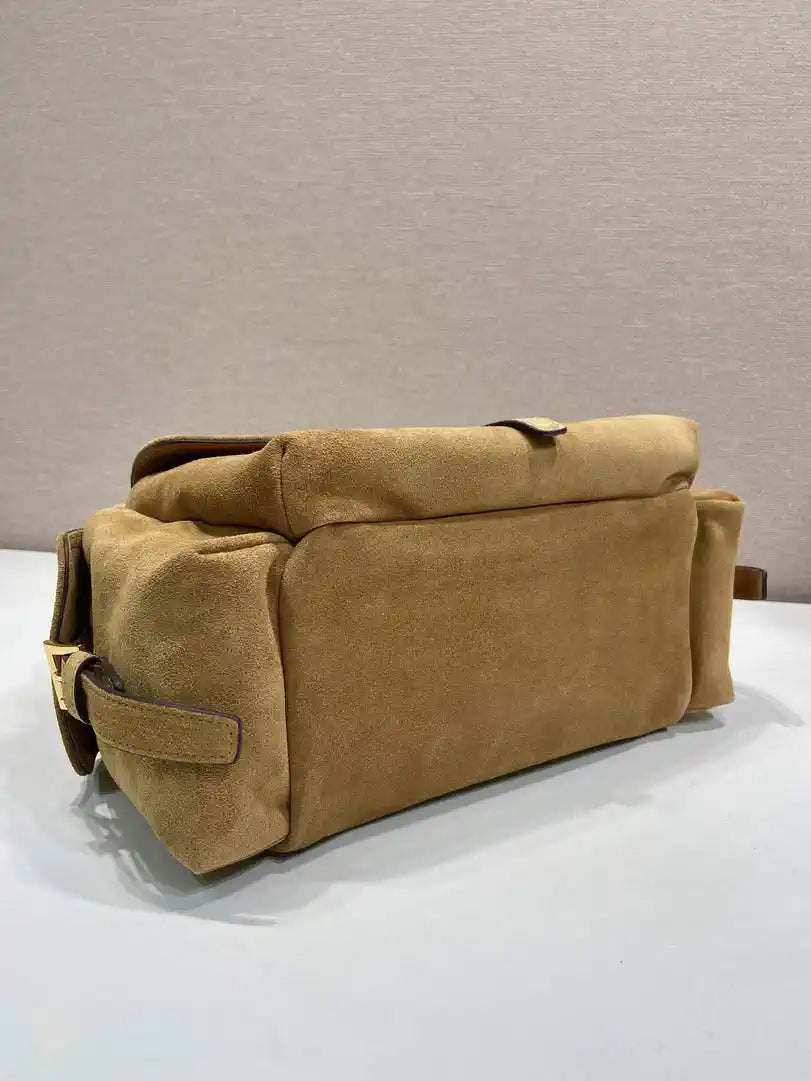 Prada Explore medium suede leather tote bag 1BG596 Brown