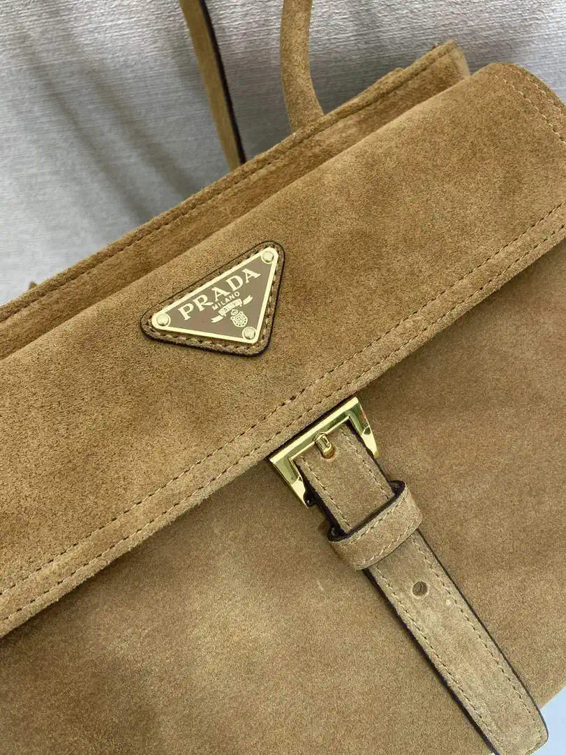 Prada Explore medium suede leather tote bag 1BG596 Brown