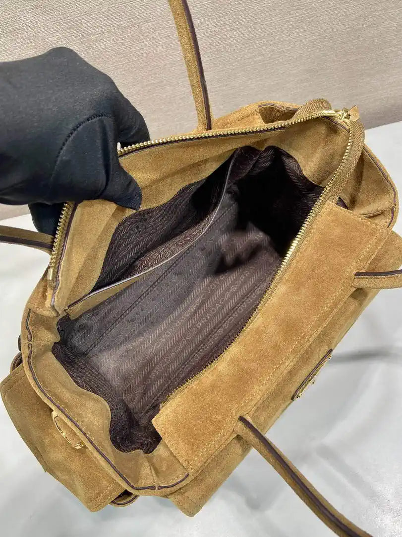 Prada Explore medium suede leather tote bag 1BG596 Brown