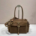 Prada Explore medium suede leather tote bag 1BG596 Dark Brown