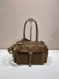 Prada Explore medium suede leather tote bag 1BG596 Dark Brown