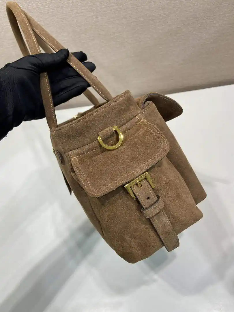 Prada Explore medium suede leather tote bag 1BG596 Dark Brown