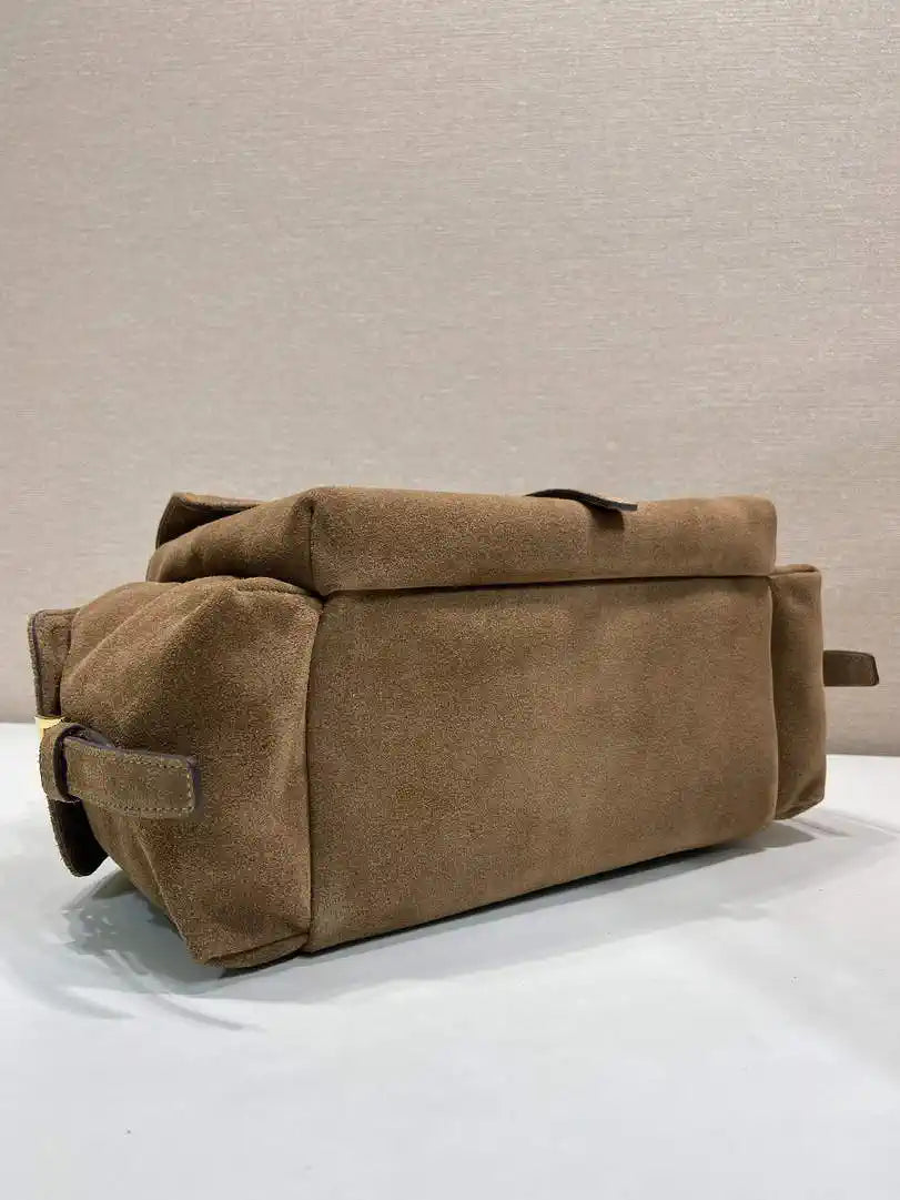Prada Explore medium suede leather tote bag 1BG596 Dark Brown