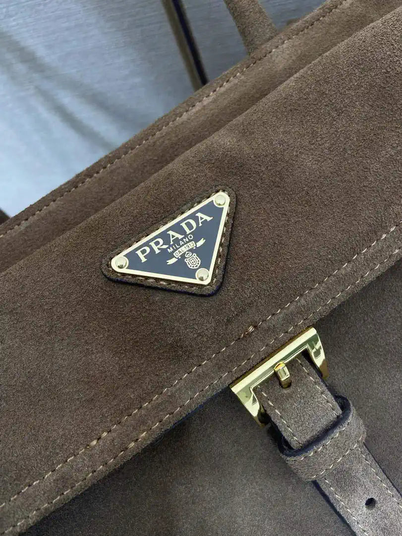 Prada Explore medium suede leather tote bag 1BG596 Dark Brown