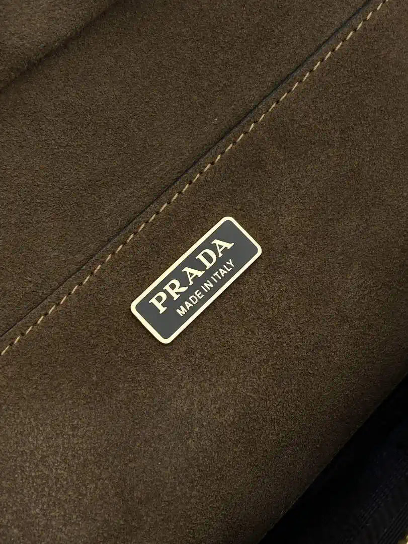 Prada Explore medium suede leather tote bag 1BG596 Dark Brown