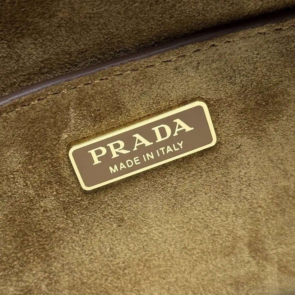 Prada Explore medium suede shoulder bag with flap 1BD394 Brown