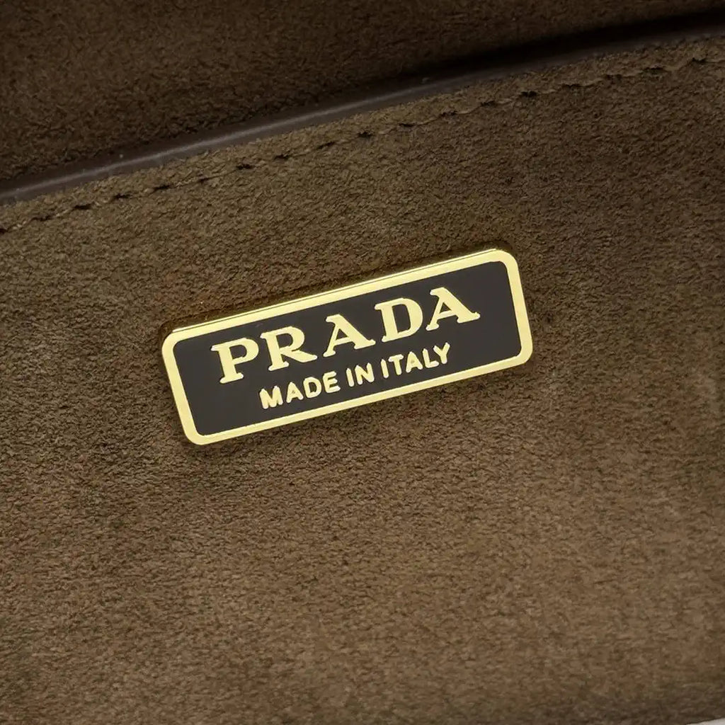 Prada Explore medium suede shoulder bag with flap 1BD394 Cocoa Brown