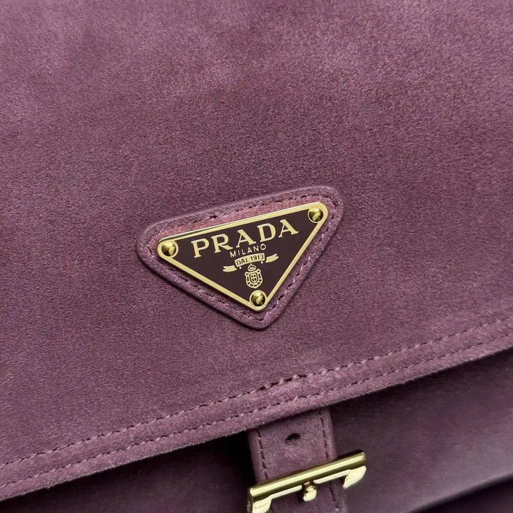 Prada Explore medium suede shoulder bag with flap 1BD394 Purple Red