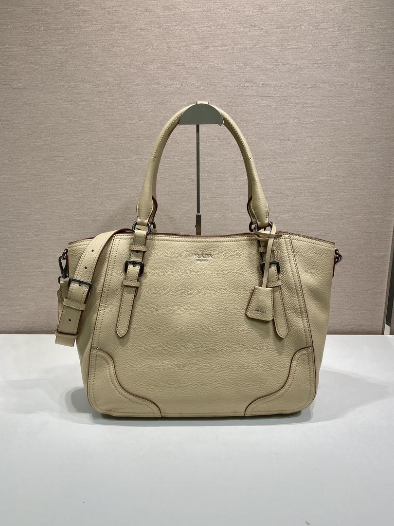 Prada Large leather tote bag 1BG602 Sand Beige