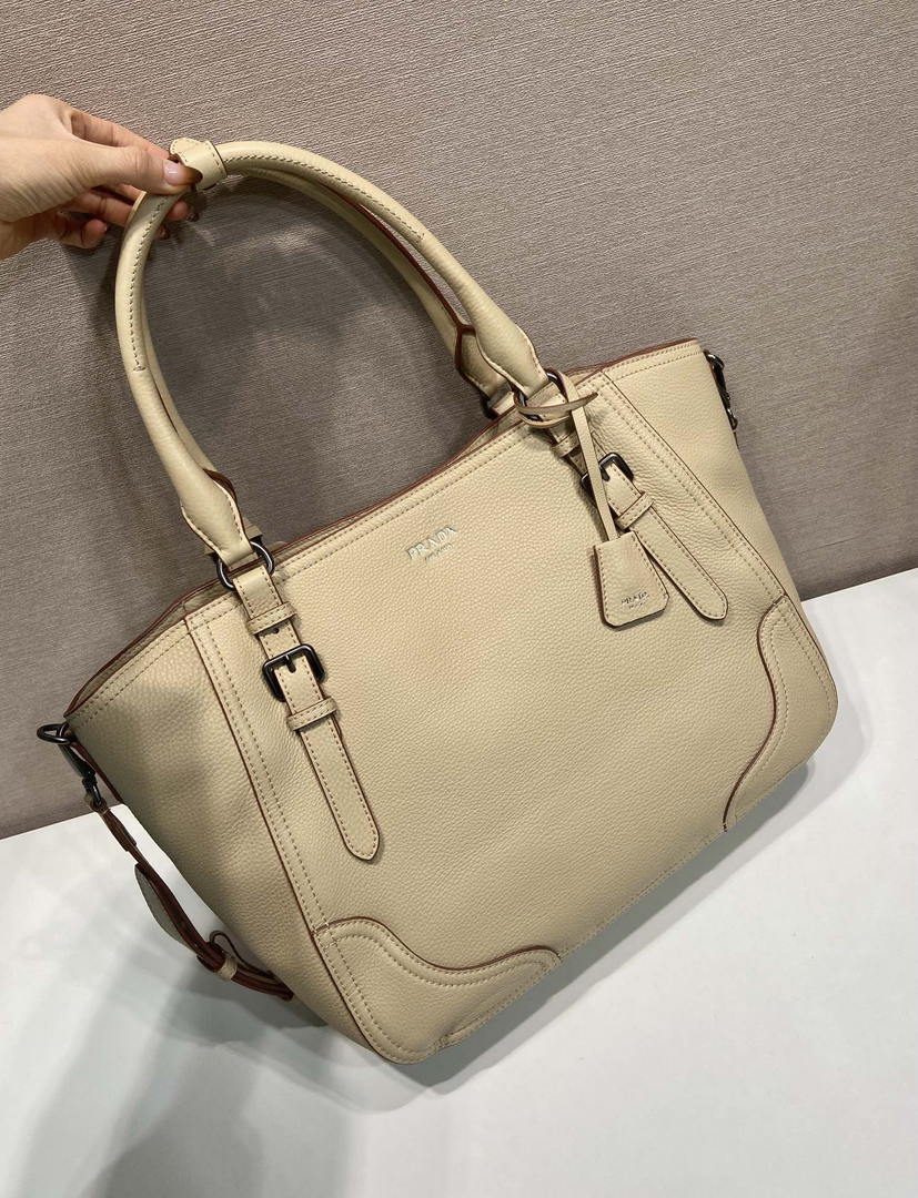 Prada Large leather tote bag 1BG602 Sand Beige