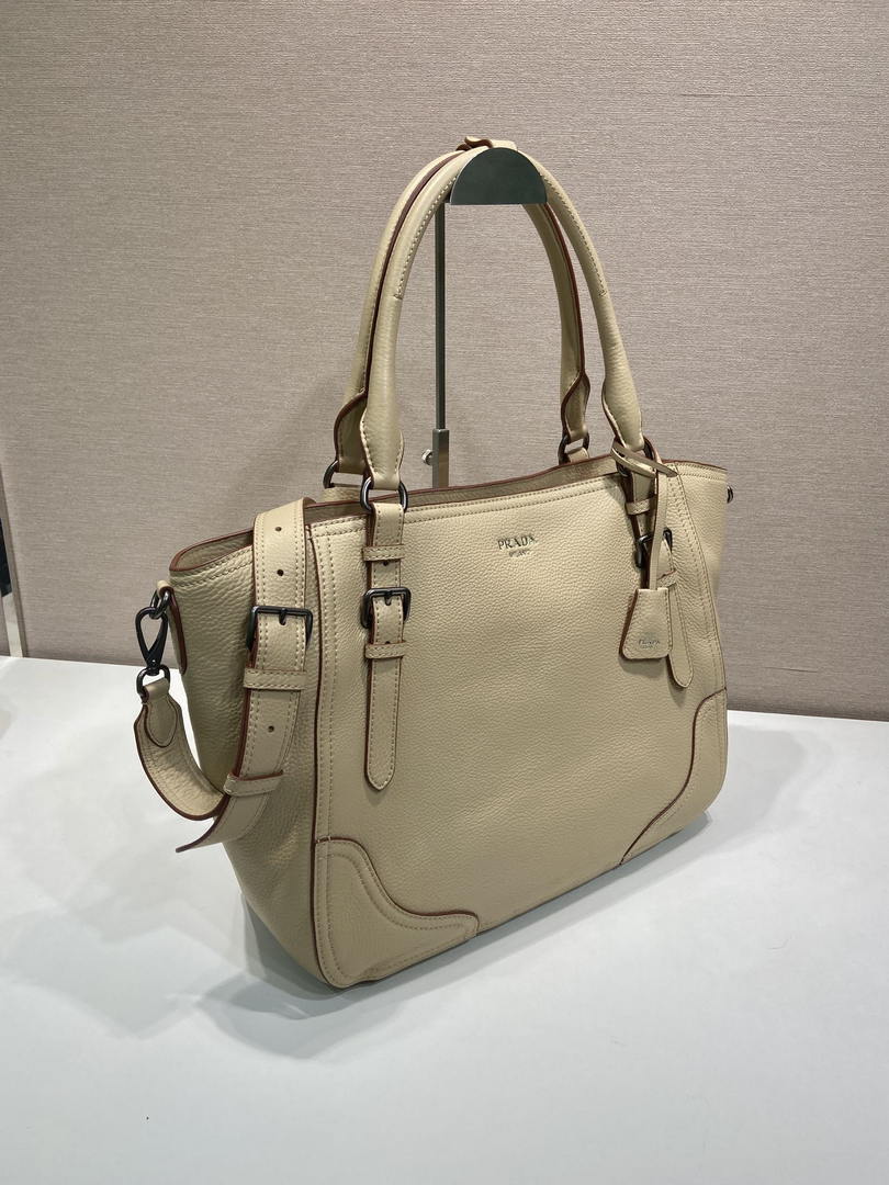 Prada Large leather tote bag 1BG602 Sand Beige