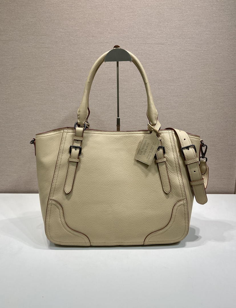 Prada Large leather tote bag 1BG602 Sand Beige