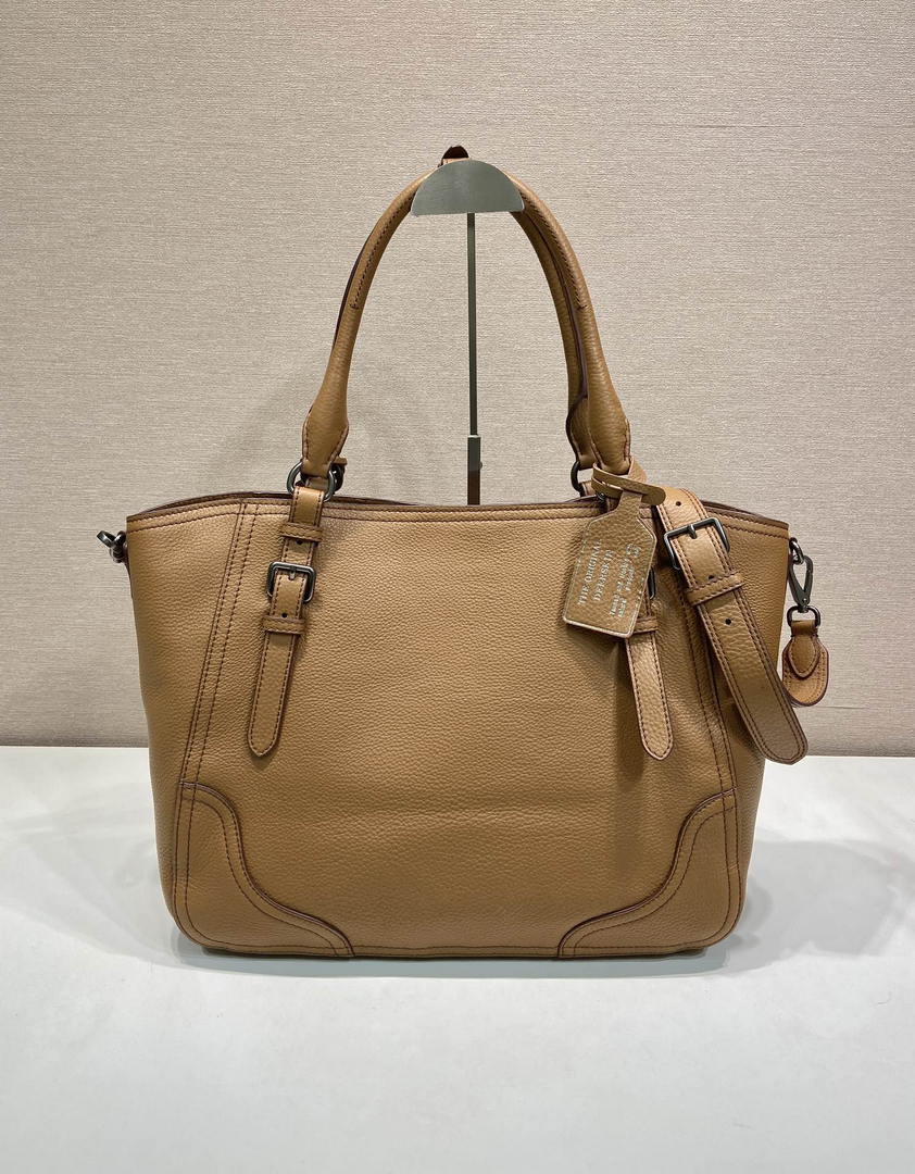 Prada Large leather tote bag 1BG602 Brown