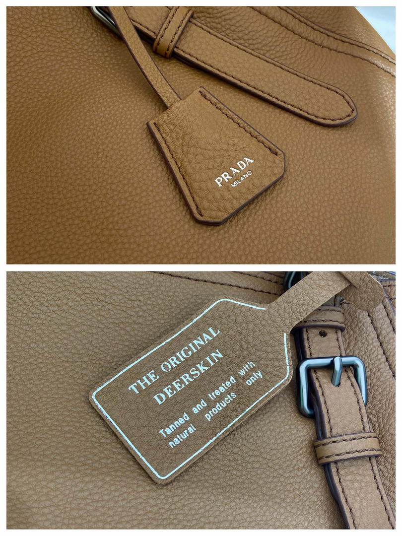 Prada Large leather tote bag 1BG602 Brown