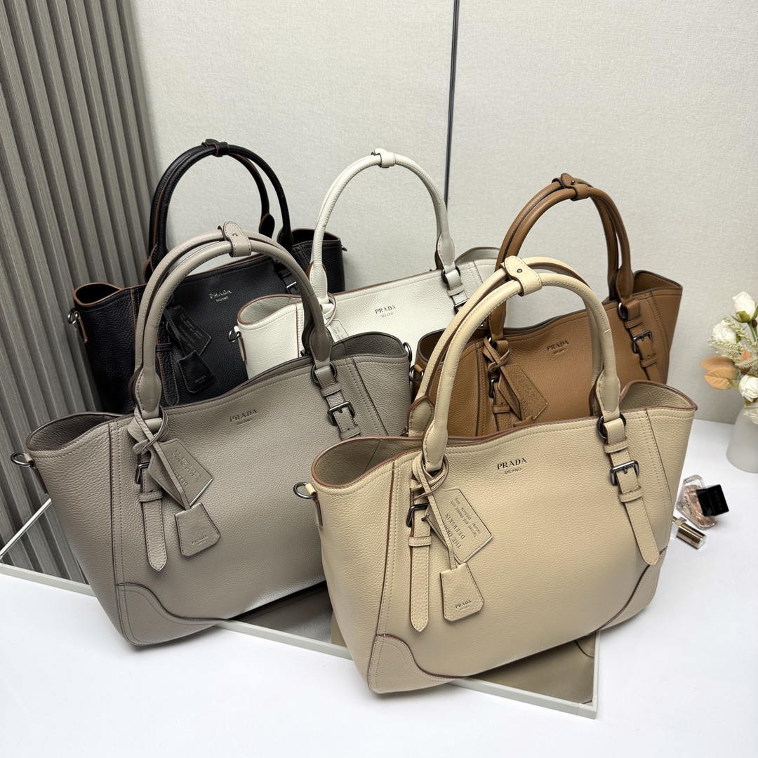 Prada Large leather tote bag 1BG602 Clay Grey