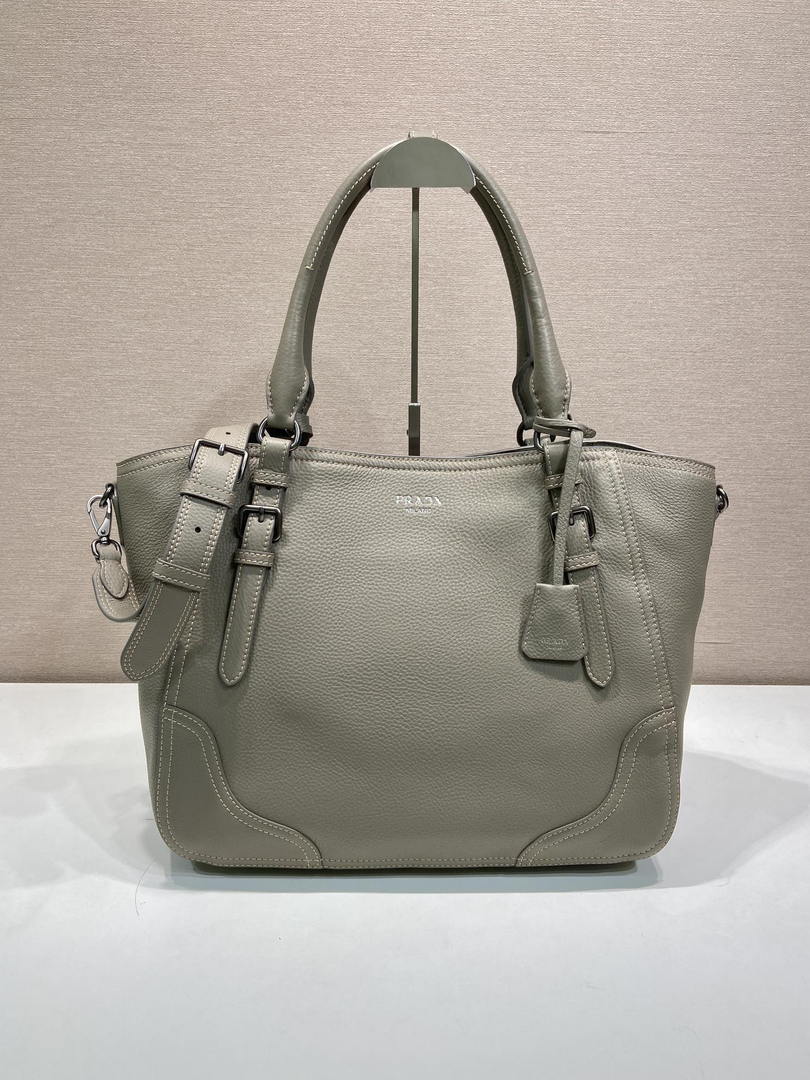 Prada Large leather tote bag 1BG602 Clay Grey - Default Title - View 1