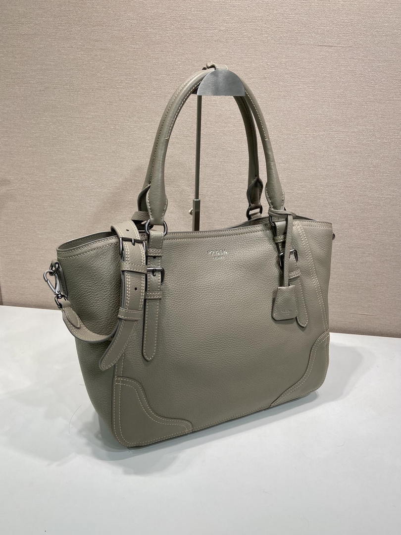 Prada Large leather tote bag 1BG602 Clay Grey