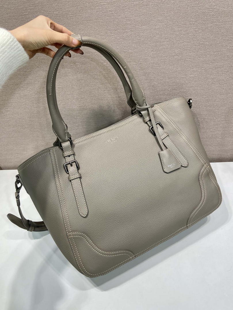 Prada Large leather tote bag 1BG602 Clay Grey
