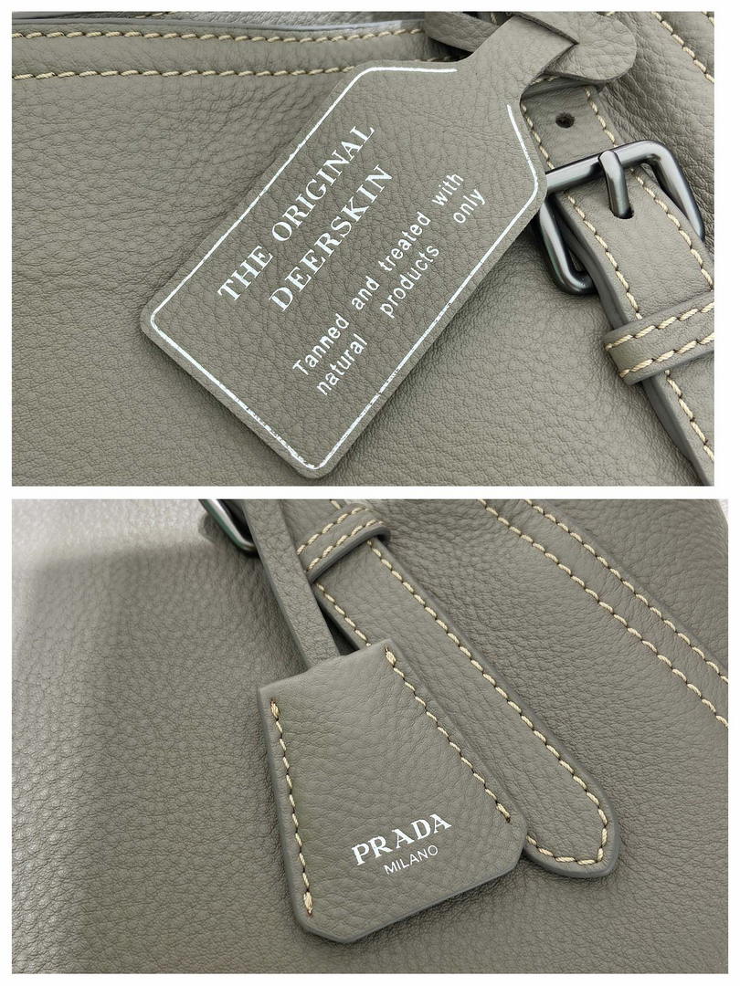 Prada Large leather tote bag 1BG602 Clay Grey