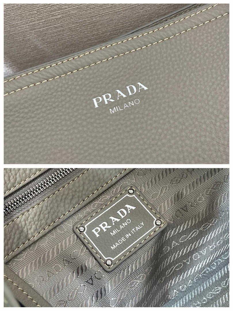 Prada Large leather tote bag 1BG602 Clay Grey