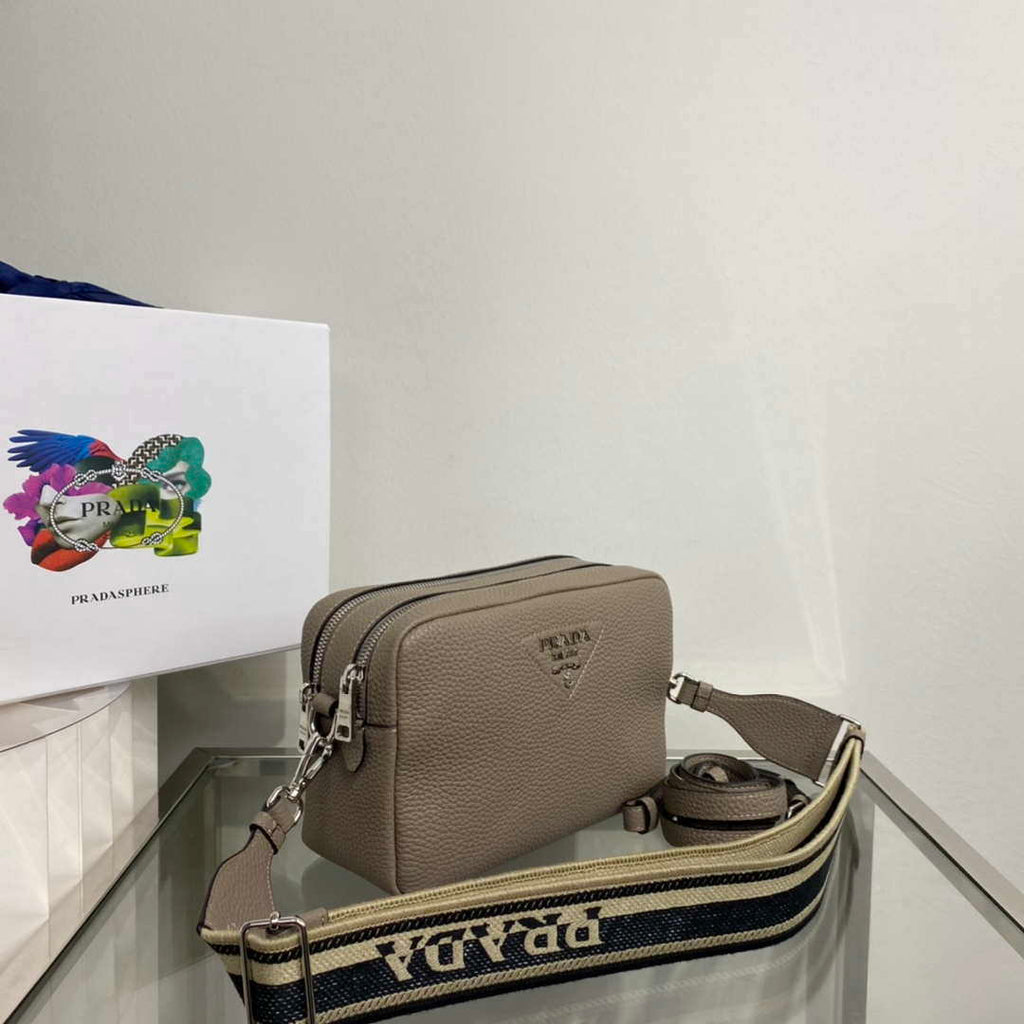 Prada Leather bag with shoulder strap 1BH082 Dark Gray