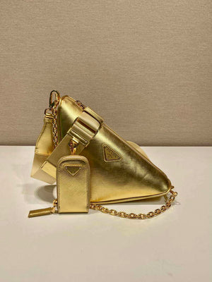 Prada Leather Prada Triangle shoulder bag 1BH190 Gold - Default Title - View 1