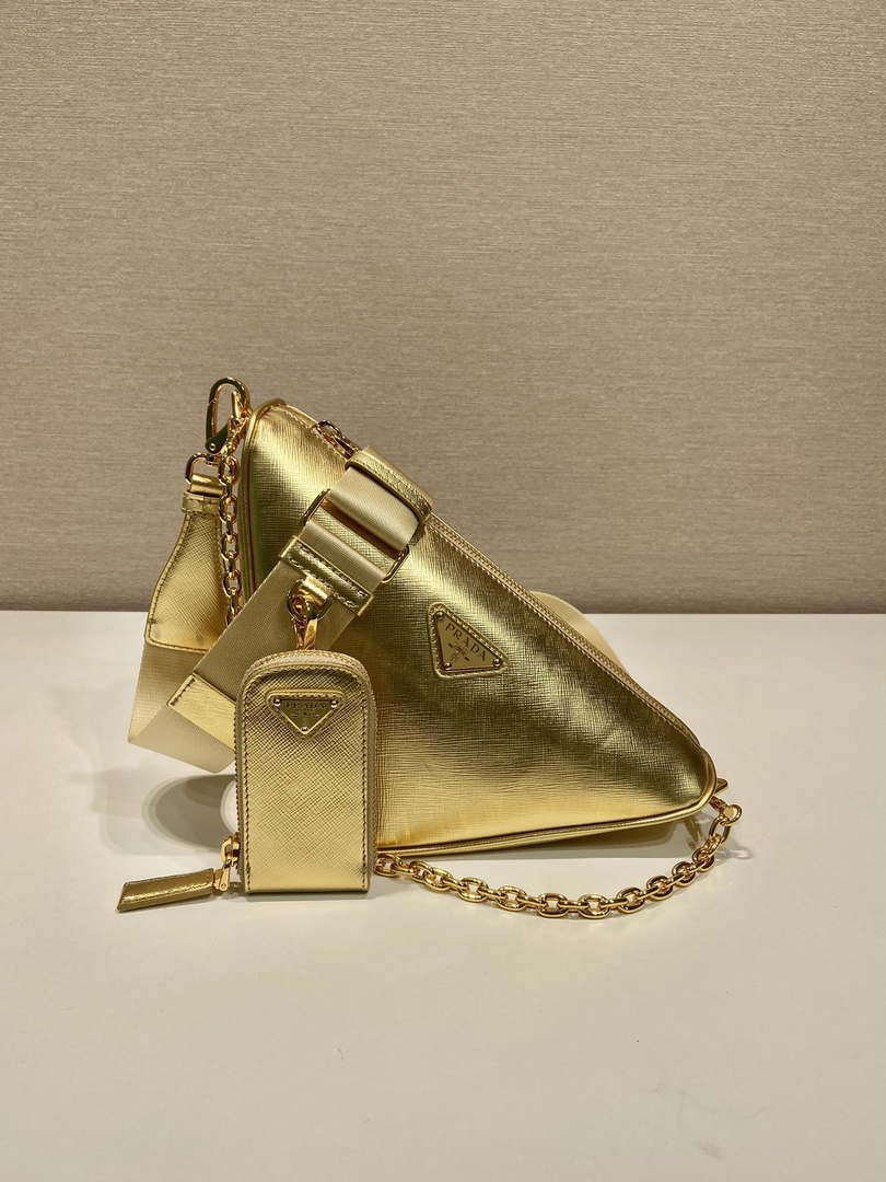 Prada Leather Prada Triangle shoulder bag 1BH190 Gold - Default Title - View 1