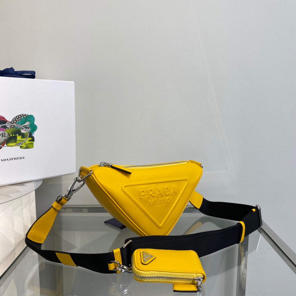 Prada Leather Prada Triangle shoulder bag 1BH190 Yellow