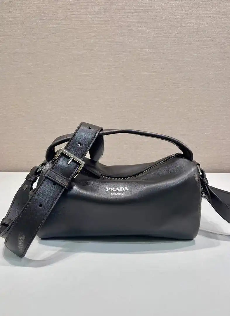 Prada leather shoulder bag 2VH188 Dark Brown