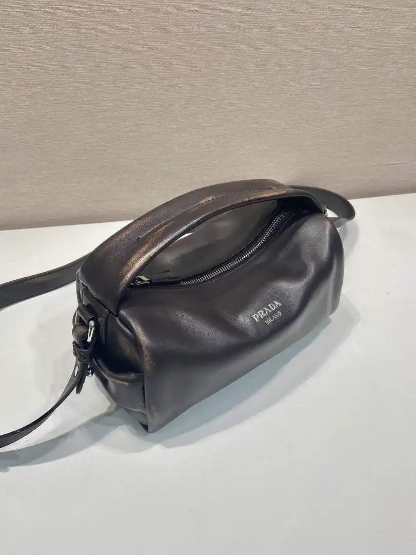 Prada leather shoulder bag 2VH188 Dark Brown