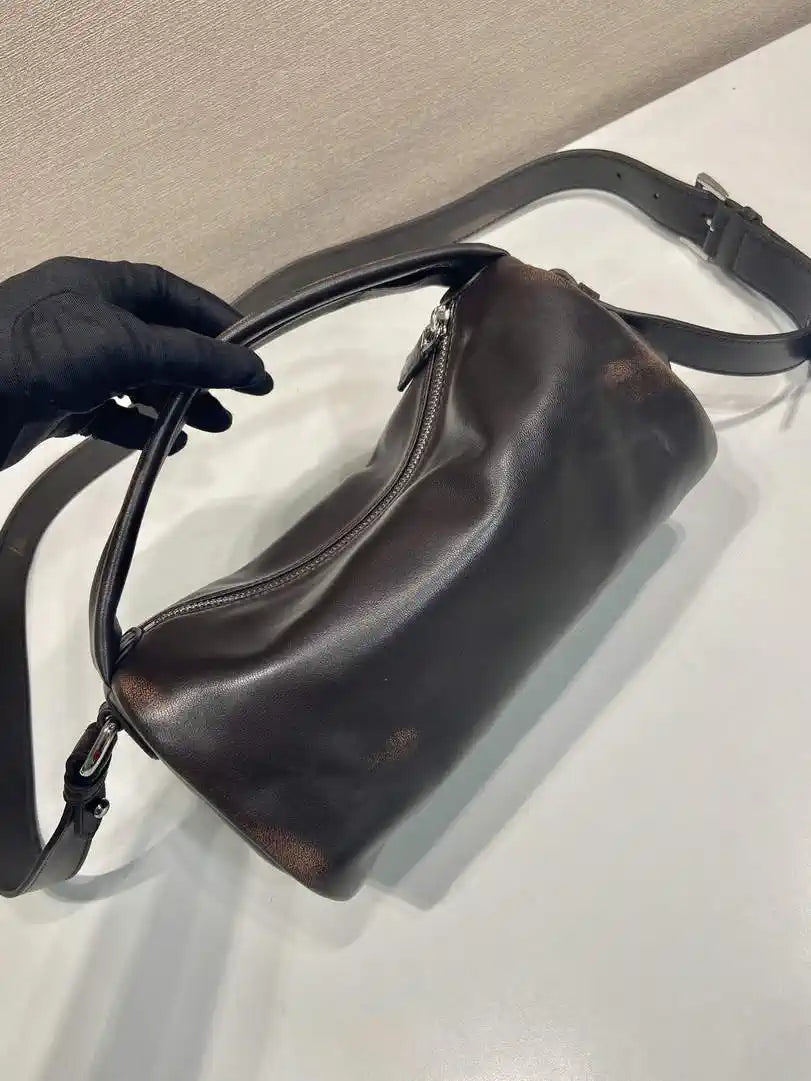 Prada leather shoulder bag 2VH188 Dark Brown