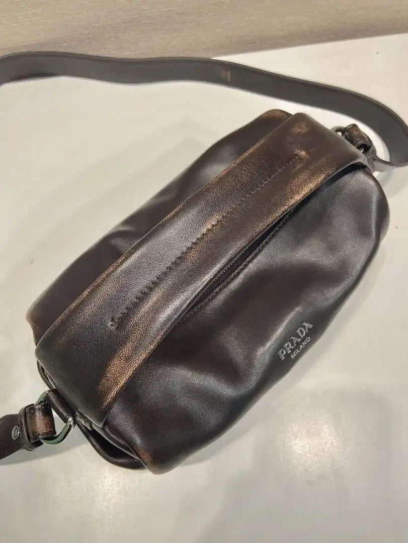 Prada leather shoulder bag 2VH188 Dark Brown