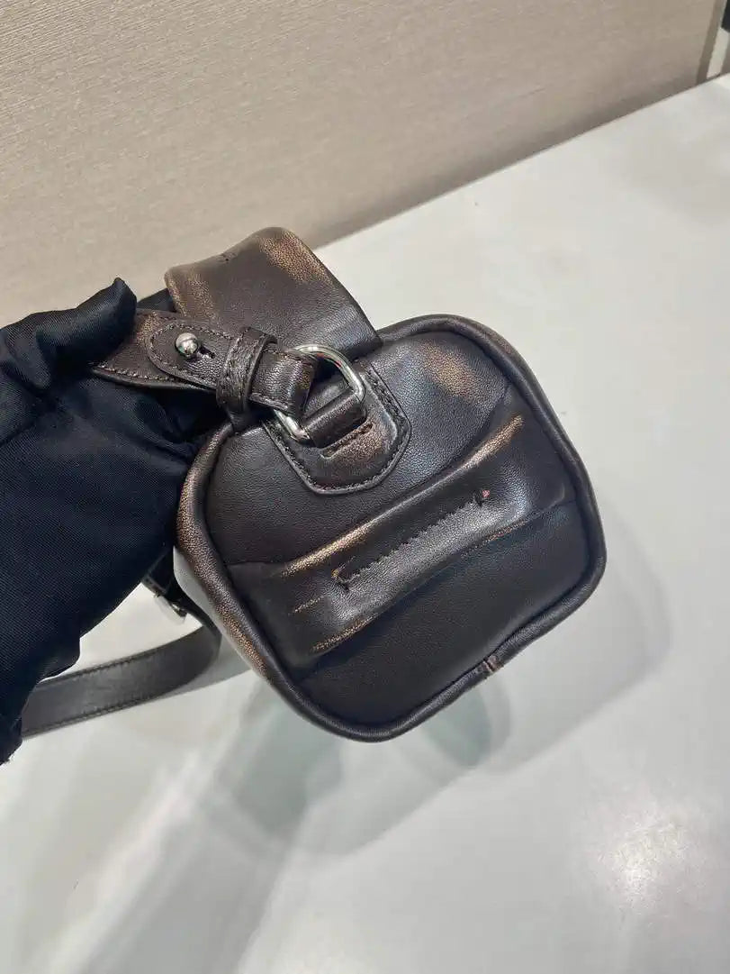 Prada leather shoulder bag 2VH188 Dark Brown