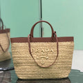 Prada Medium crochet and leather tote bag 1BG499 Brown - Default Title - View 1