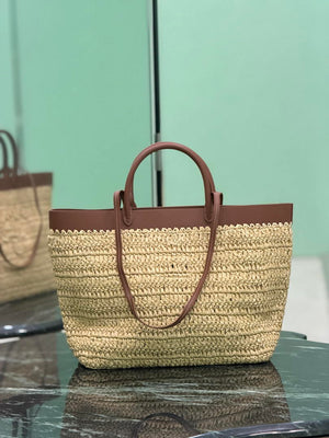 Prada Medium crochet and leather tote bag 1BG499 Brown - Default Title - View 4
