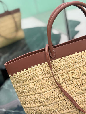 Prada Medium crochet and leather tote bag 1BG499 Brown - Default Title - View 6