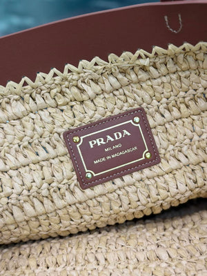 Prada Medium crochet and leather tote bag 1BG499 Brown - Default Title - View 9