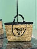Prada Medium crochet and leather tote bag 1BG499 Black