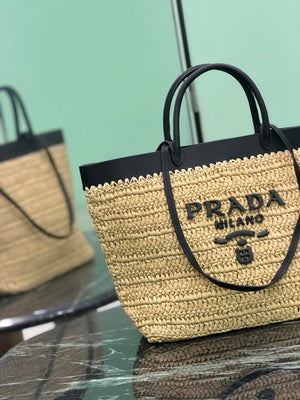 Prada Medium crochet and leather tote bag 1BG499 Black - Default Title - View 3