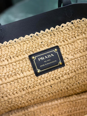 Prada Medium crochet and leather tote bag 1BG499 Black - Default Title - View 9
