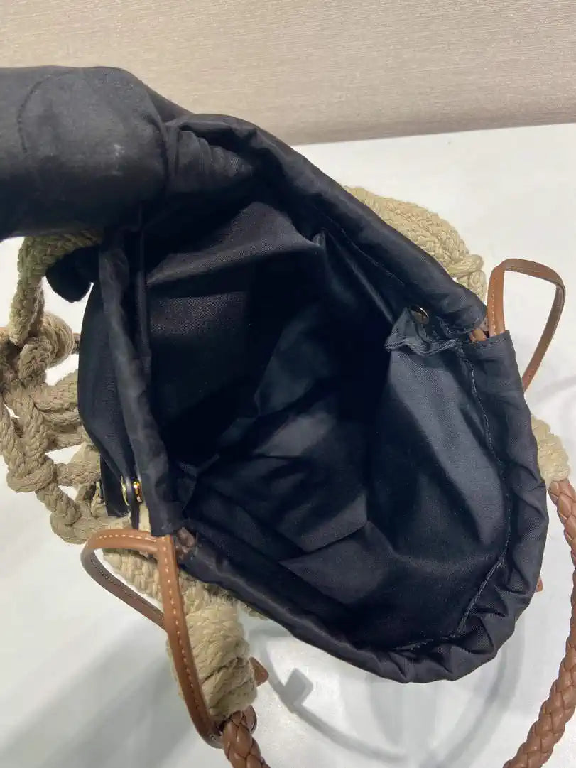 Prada Nou¨¦ medium cotton macram¨¦ bag 1BC111 Black