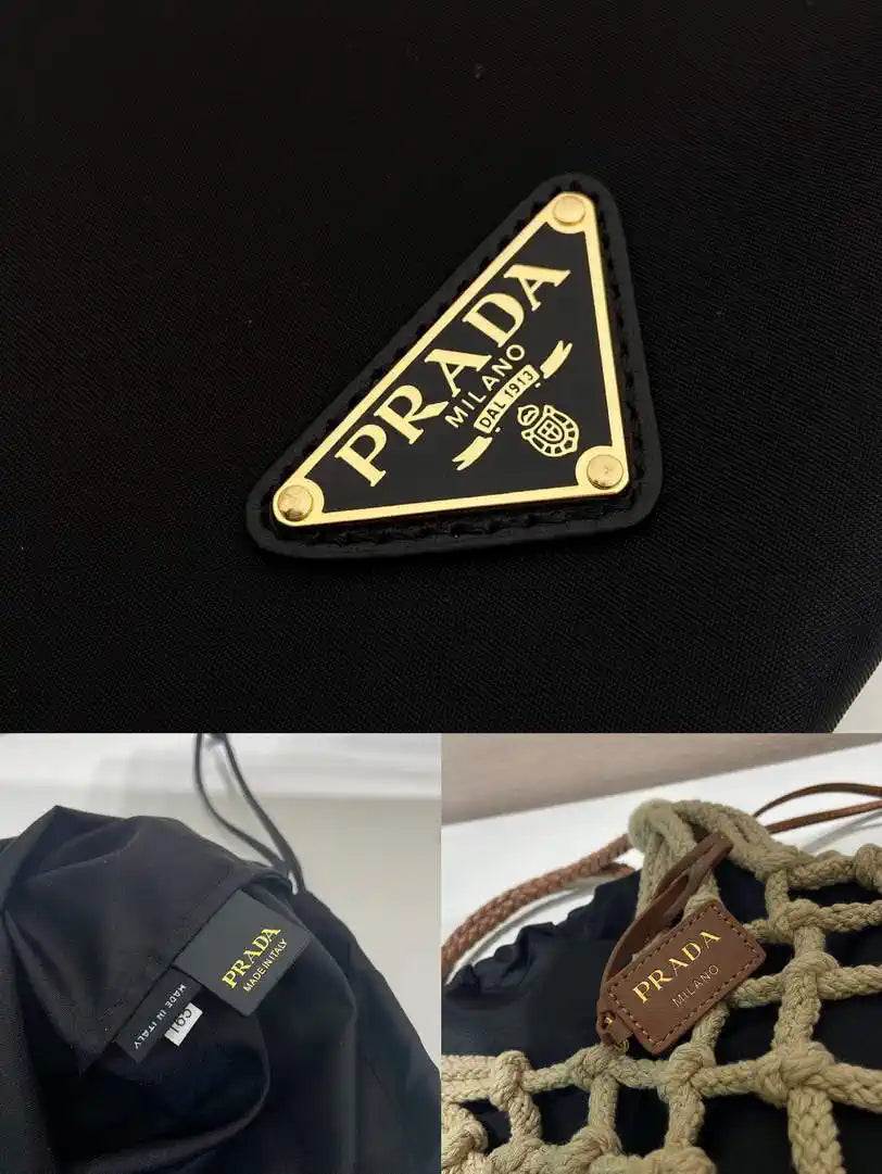 Prada Nou¨¦ medium cotton macram¨¦ bag 1BC111 Black