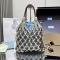 Prada Nou¨¦ medium cotton macram¨¦ bag 1BC111 Blue