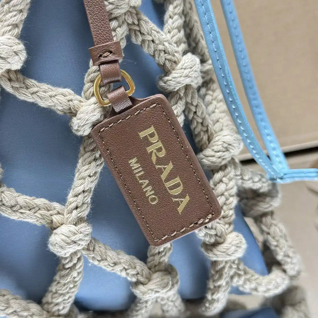 Prada Nou¨¦ medium cotton macram¨¦ bag 1BC111 Blue